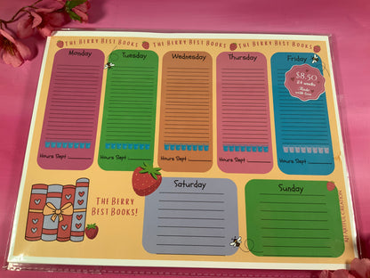 Weekly planner with days of the week on a pink background
