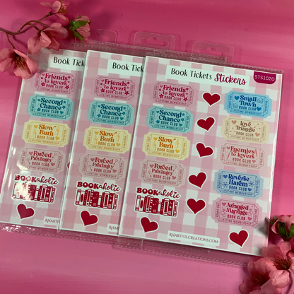 Book Ticket Stickers | Bookish Sticker Sheet for Readers, Book Club, Romance Readers & Book Lovers