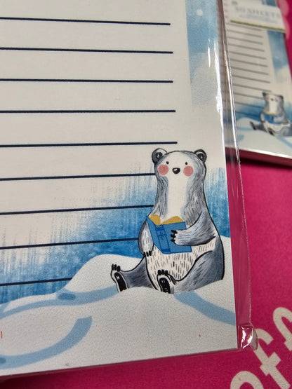 Winter Polar Bear Reading Notepad – 50 Sheet Handmade Stationery for Book Lovers (4.5" x 5.5")