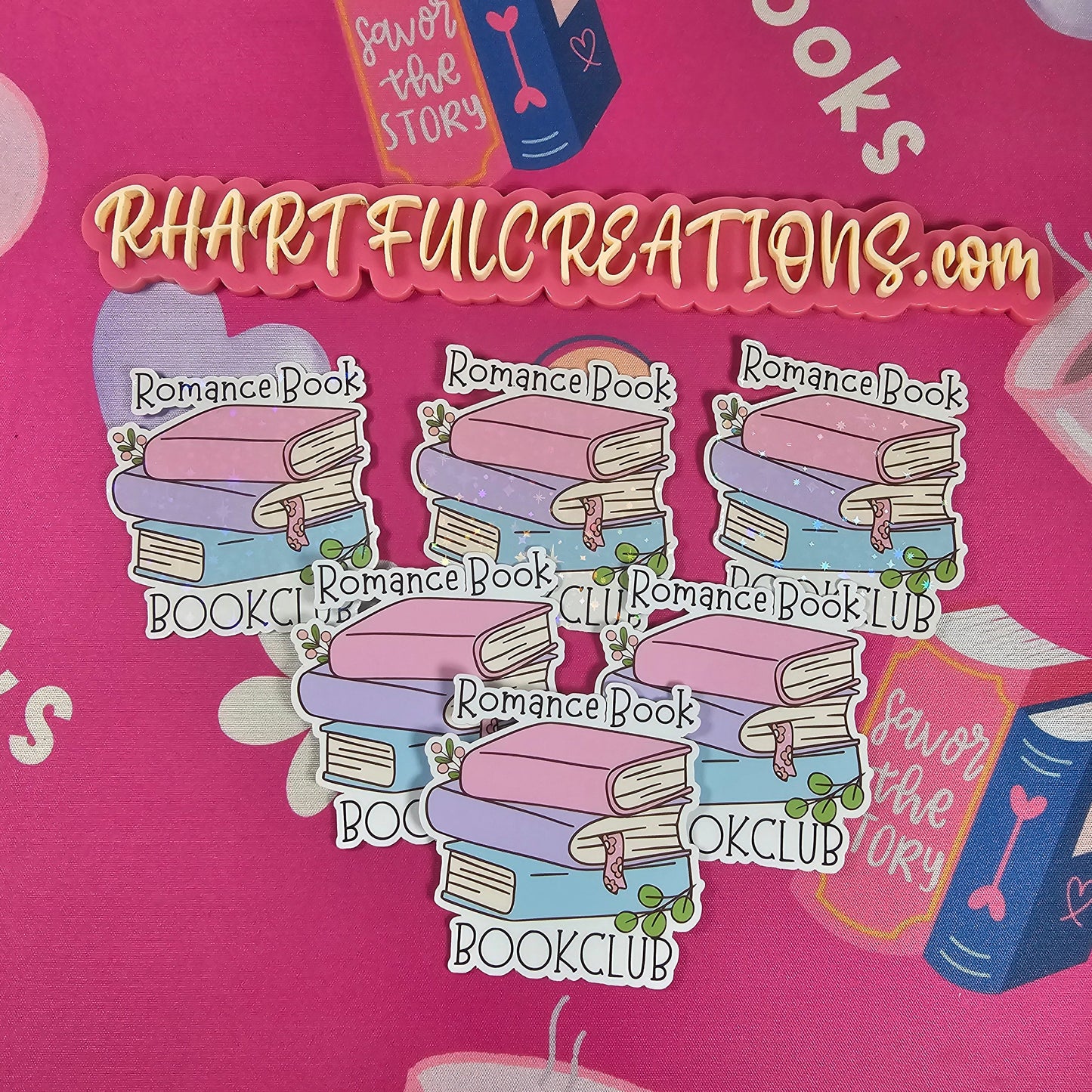Romance Book Club Sticker – Cute Book Stack Vinyl Sticker for Book Lovers, Romance Readers, Book Club Gifts, Handmade by RH Artful Creations