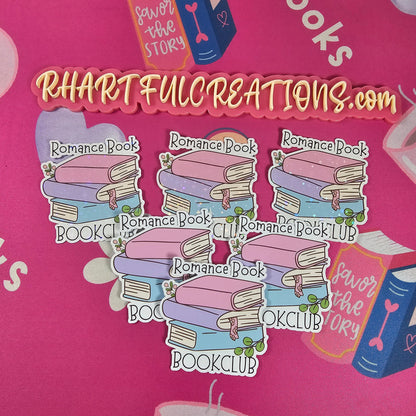Romance Book Club Sticker – Cute Book Stack Vinyl Sticker for Book Lovers, Romance Readers, Book Club Gifts, Handmade by RH Artful Creations