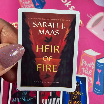 Throne of Glass series book cover vinyl stickers displayed in a set. Bright colorful book cover printed by RH Artful Creations.