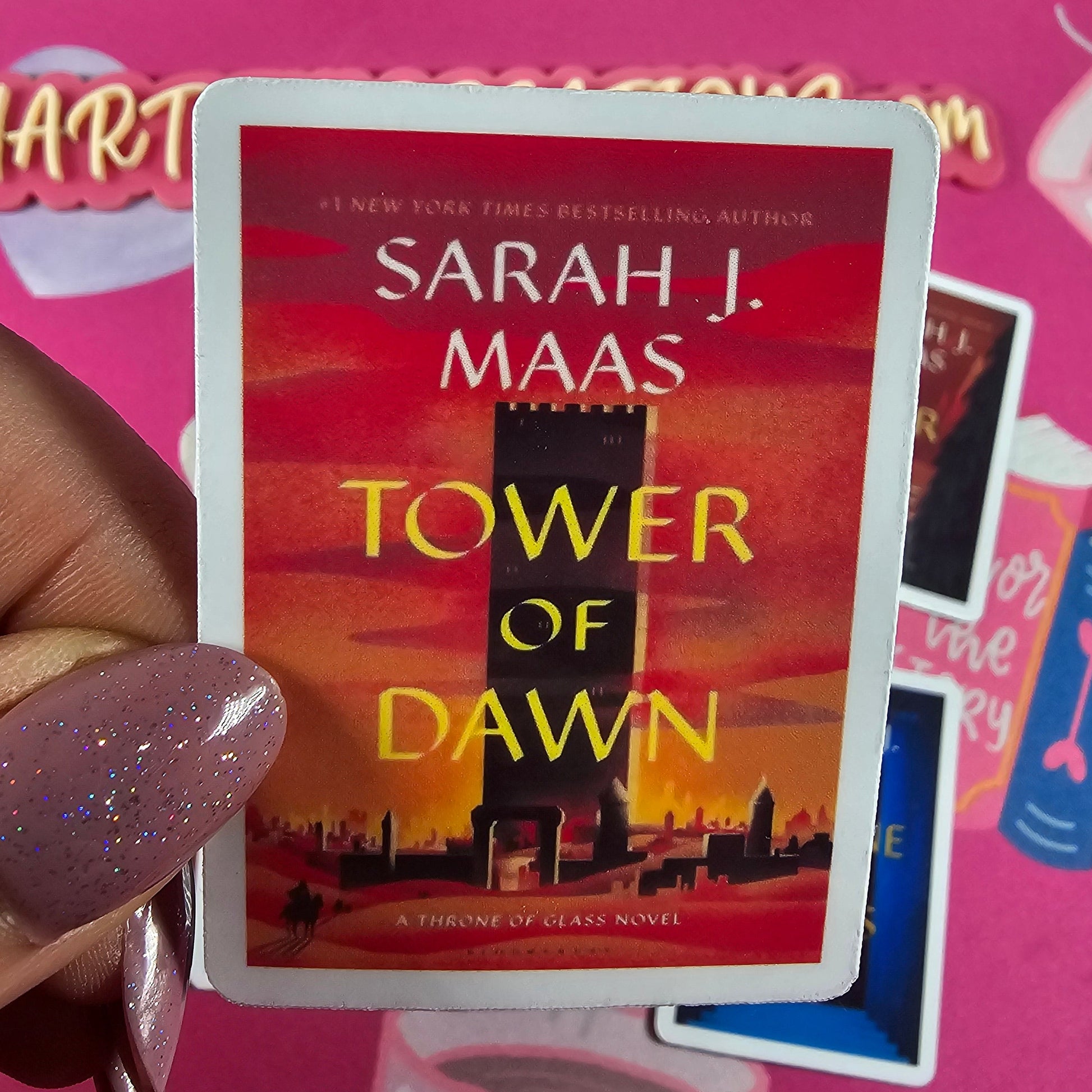 Throne of Glass series book cover vinyl stickers displayed in a set. Bright colorful book cover printed by RH Artful Creations.