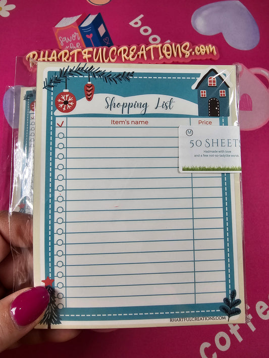 Christmas Shopping List Notepad – 50 Sheets | Holiday List Pad | Handmade Winter Notepad for Gifts & Groceries