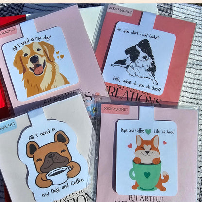 Coffee, Books & Paws  Dog-Themed Magnetic Bookmarks
