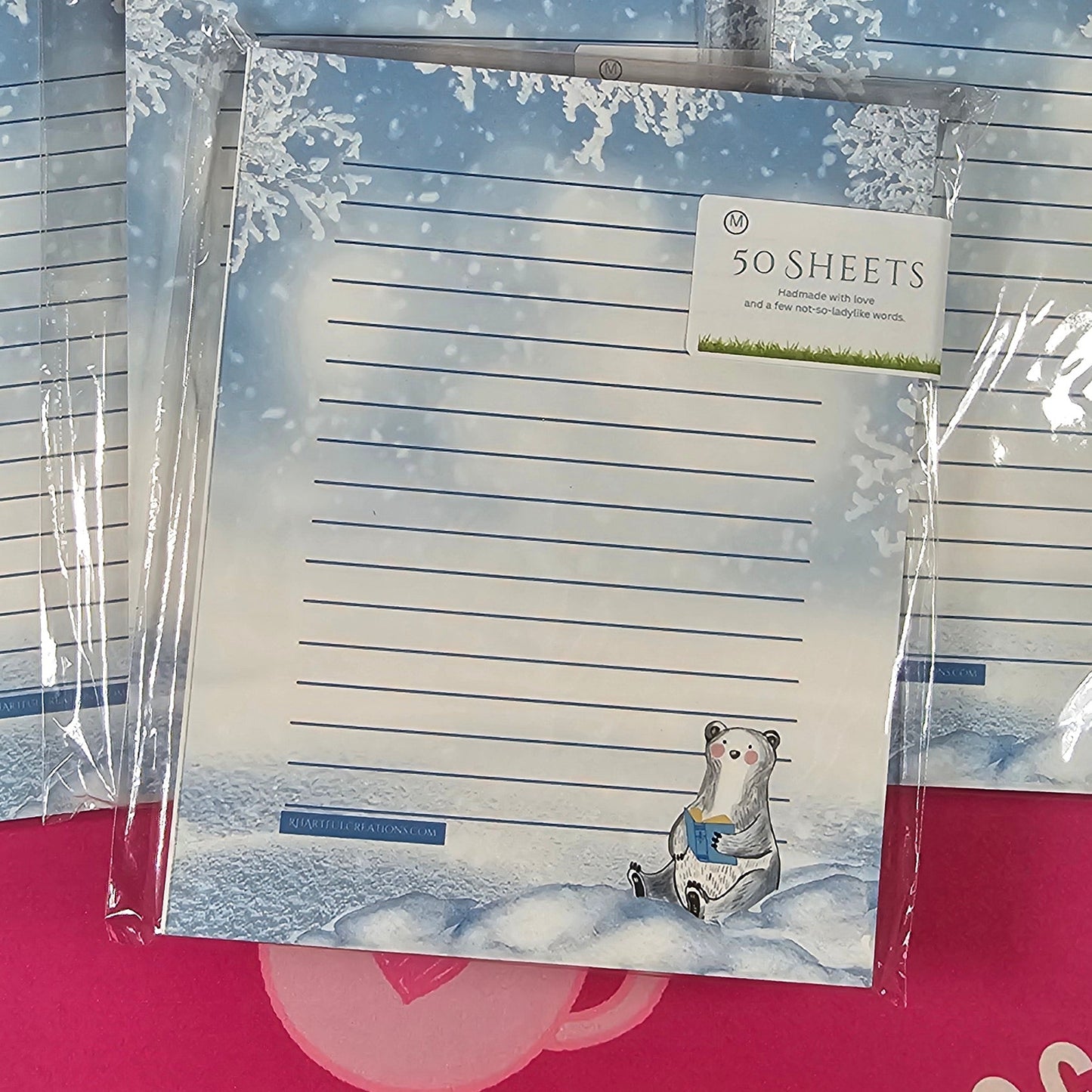 Handmade Winter Polar Bear Notepad – 50-Page Cute Snowflake List Pad | Holiday Stationery, Cozy Winter Notes, RH Artful Creations