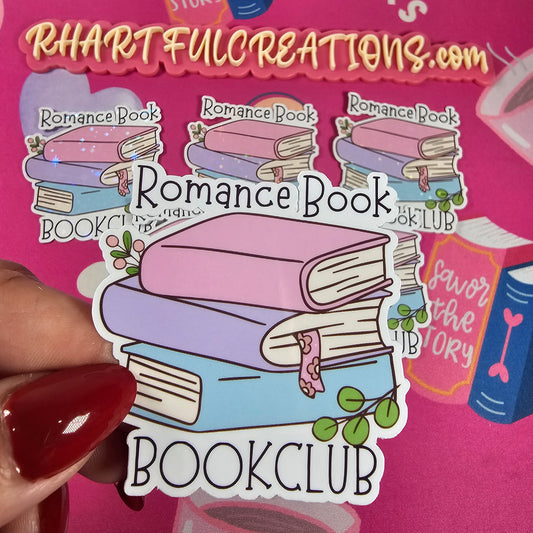 Romance Book Club Sticker – Cute Book Stack Vinyl Sticker for Book Lovers, Romance Readers, Book Club Gifts, Handmade by RH Artful Creations